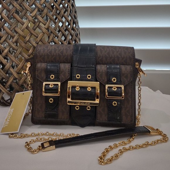 Michael Kors Hayden Brown / Black MD Pocket MSGR- Hard to Find - Picture 4 of 8